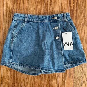 Zara Blue Skort Denim Shorts High-Waisted